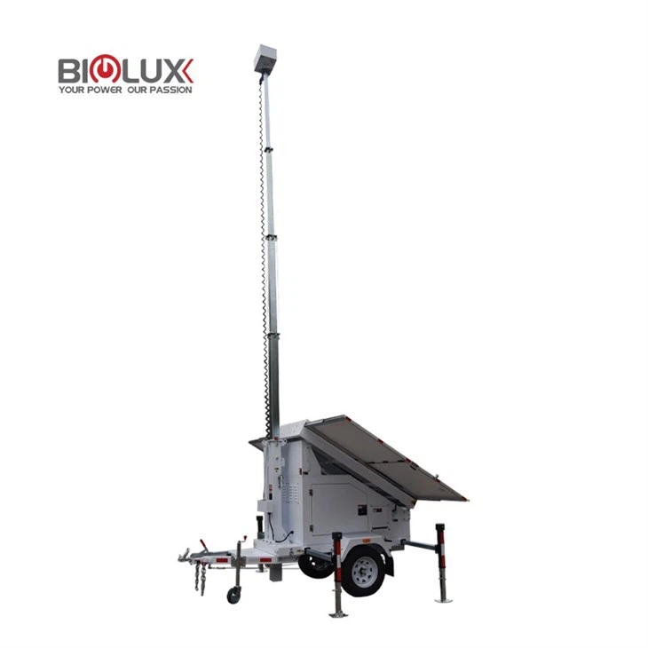 Security Monitoring Surveillance Tower With Solar Panels Trailer